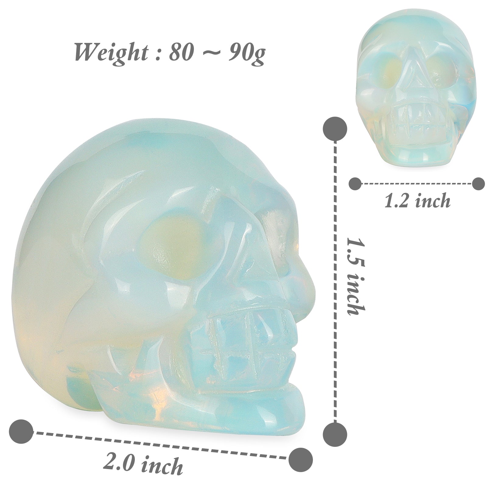 2.0" Opalite Crystal Skull Head Decor Statue Crystals and Healing Stones Aoxily CHN, Inc. All Rights Reserved.