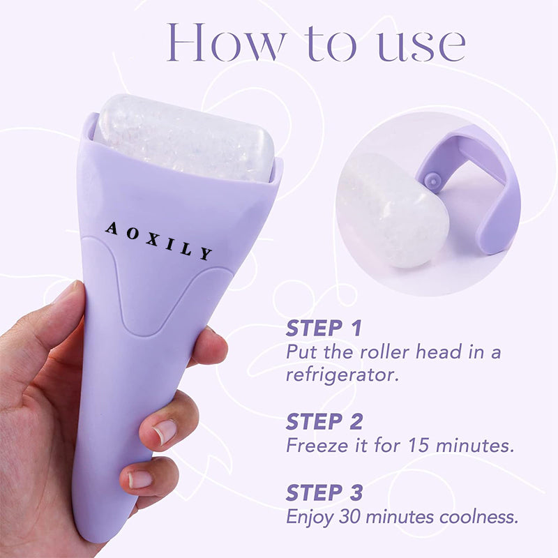 Aoxily Ice Roller and Gua Sha Facial Tools, Skin Care Tools for Face Reduces Puffiness, Self Care Gift for Men Women - Purple