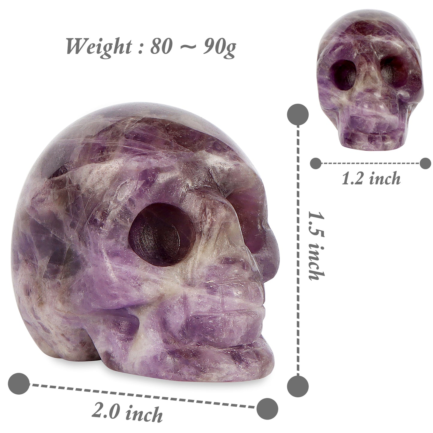2.0" Amethyst Crystal Skull Head Statue Crystals Healing Figurines