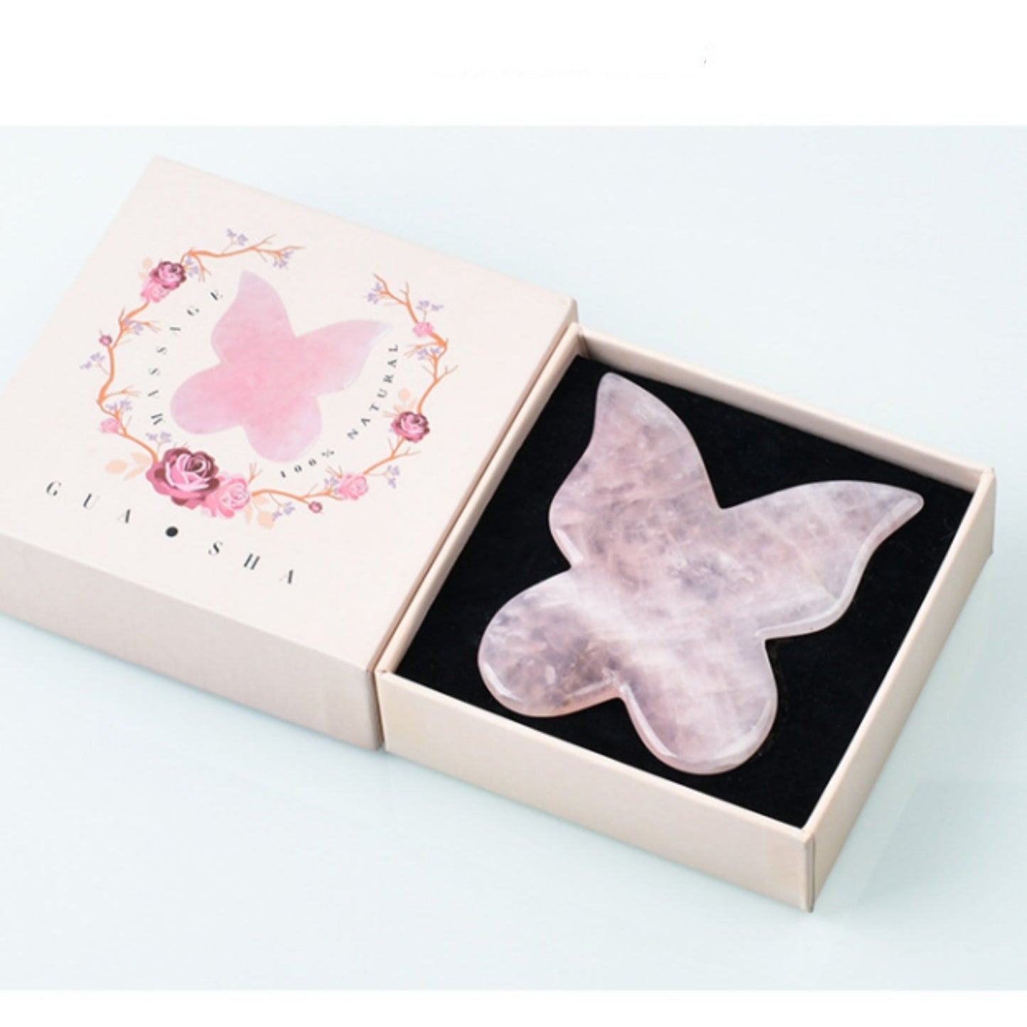 AOXILY Rose Quartz Butterfly Gua Sha Tool Aoxily CHN, Inc. All Rights Reserved.